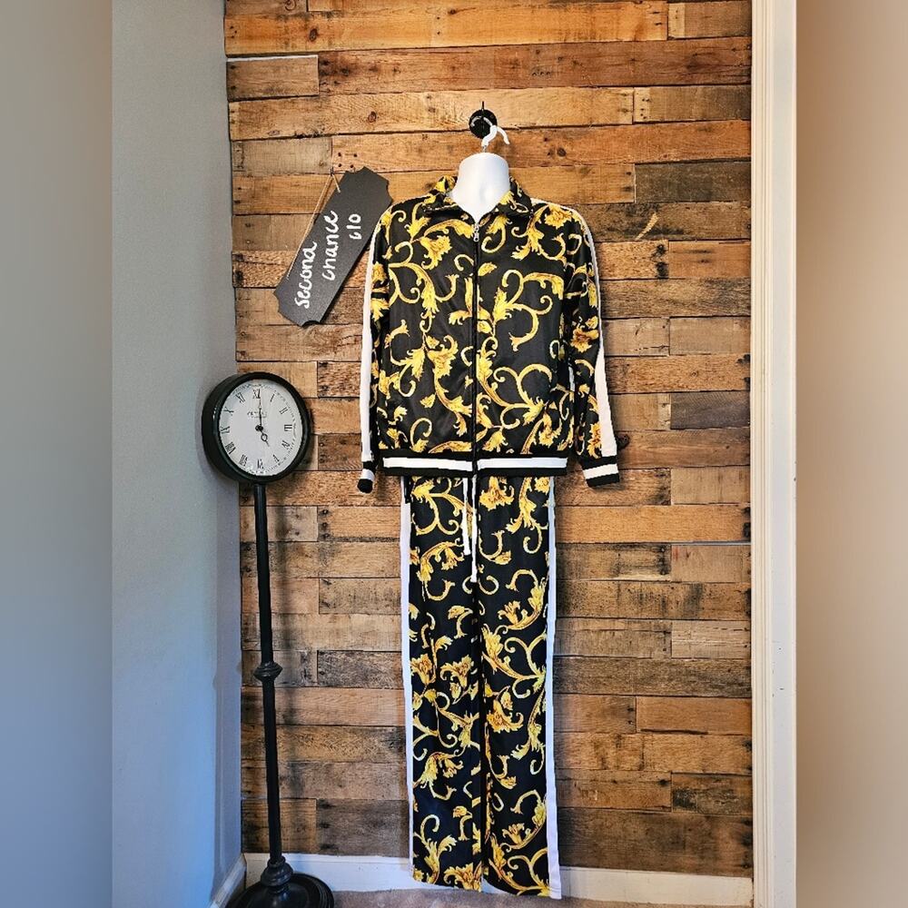Contender Unisex Black Tracksuit With Gold Scroll Pantsuit Size S